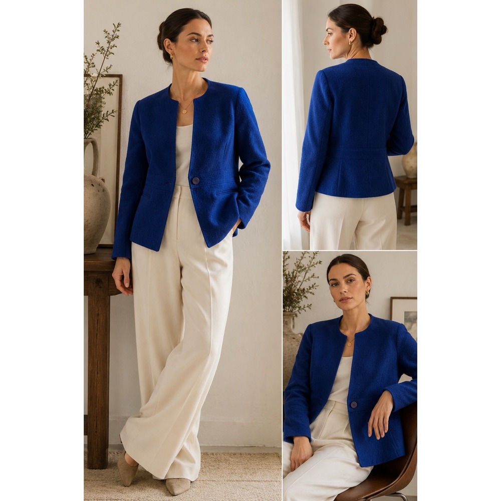 Vintage‎ Talbots 100% Wool Boiled Wool Jacket Cobalt Blue Minimalist PM